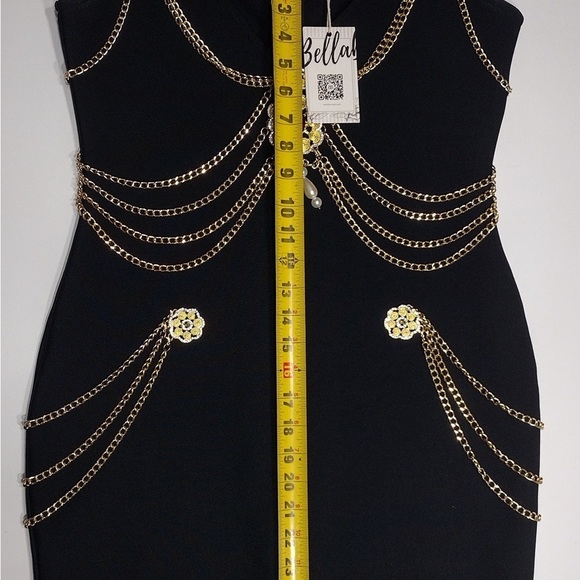 Bella  Black Dress with Gold Chain Accents size M brand new w tags - Picture 10 of 15